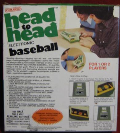 coleco head-to-head baseball handheld electronic game box back