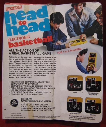 coleco head to head basketball handheld electronic game box front