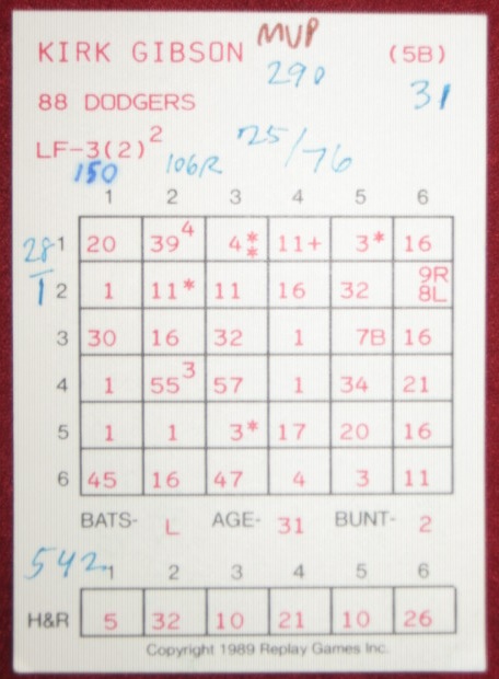 replay baseball game card 1988