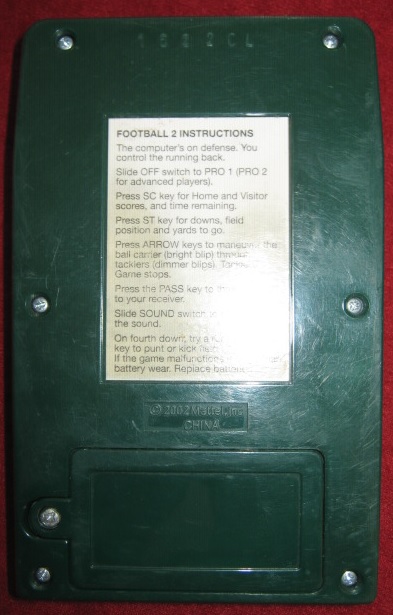 mattel classic football 2 handheld electronic game console back