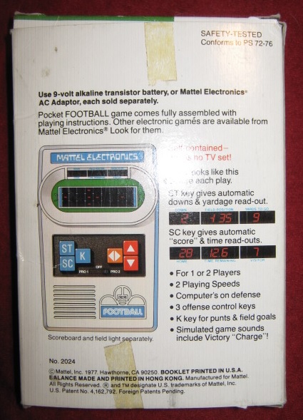 mattel football handheld electronic game box back