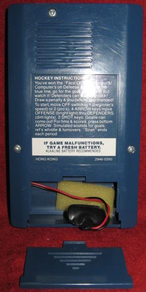 mattel HOCKEY handheld electronic game console back