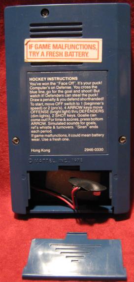 mattel hockey handheld electronic game console back